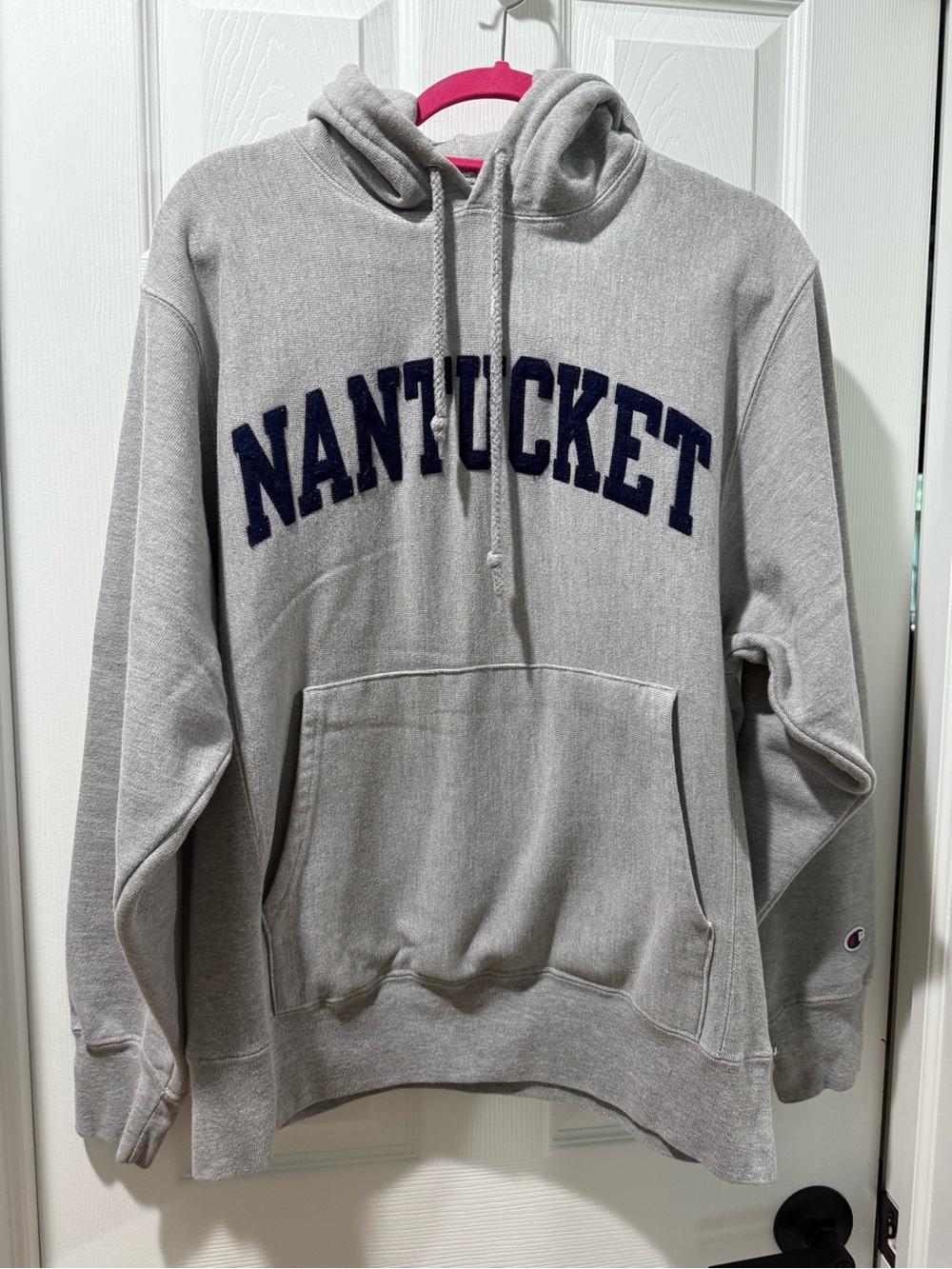 Champion Grey 'Nantucket' Pullover Hoodie with Navy Size Small